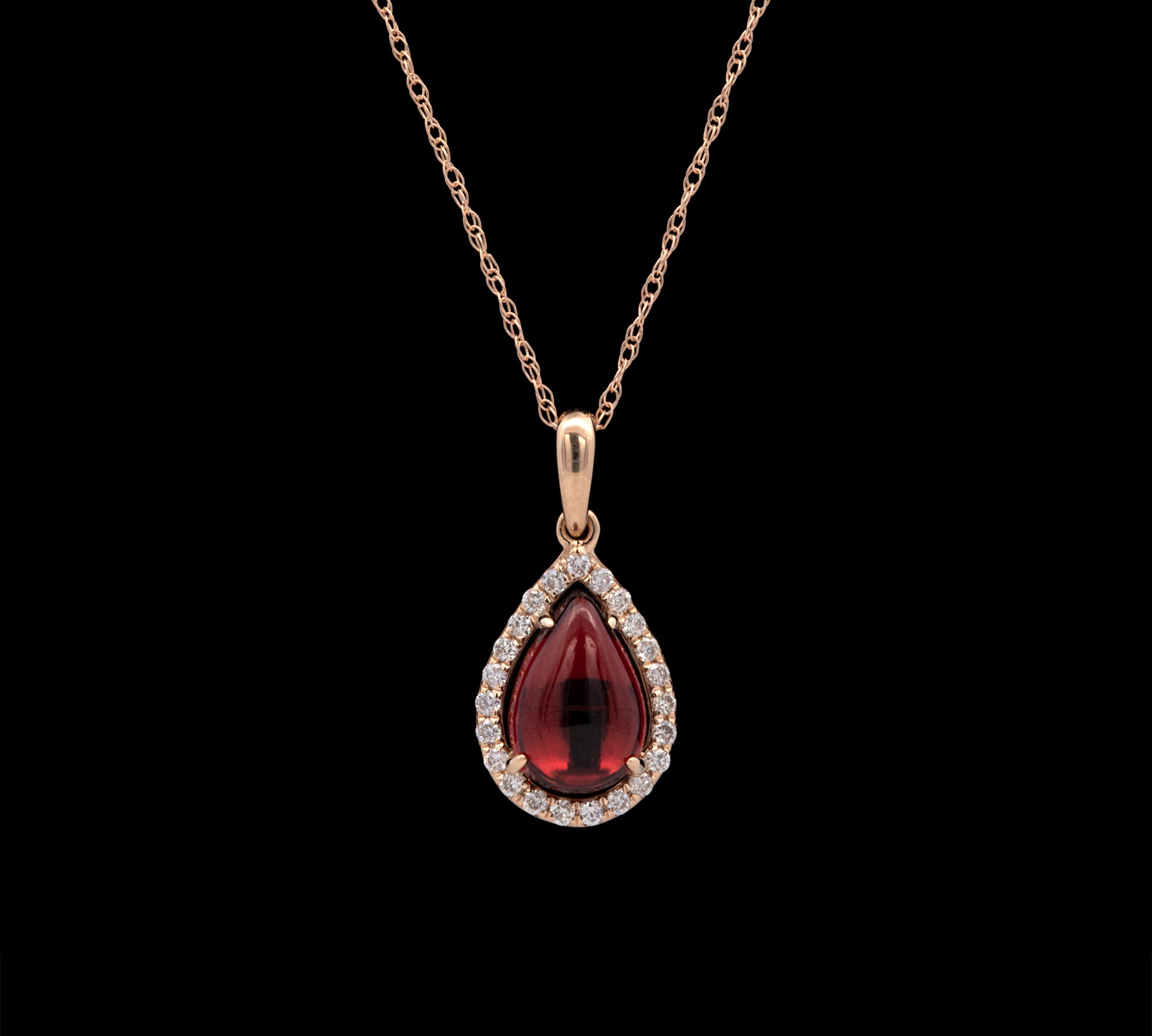 14K Yellow Gold Garnet And Diamond Pendant With 18 Inch Chain