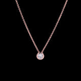 14K Rose Gold Bezel Set 0.25ctw Round Brilliant Cut Diamond Pendant With 18 Inch 1mm Cable Link Chain