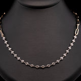 Platinum Diamond Station Necklace With 18K Yellow Gold Paperclip Chain, 22 Inches