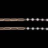 Platinum Diamond Station Necklace With 18K Yellow Gold Paperclip Chain, 22 Inches