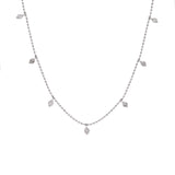 14K White Gold Thirteen Diamond Station Necklace, 18 Inches