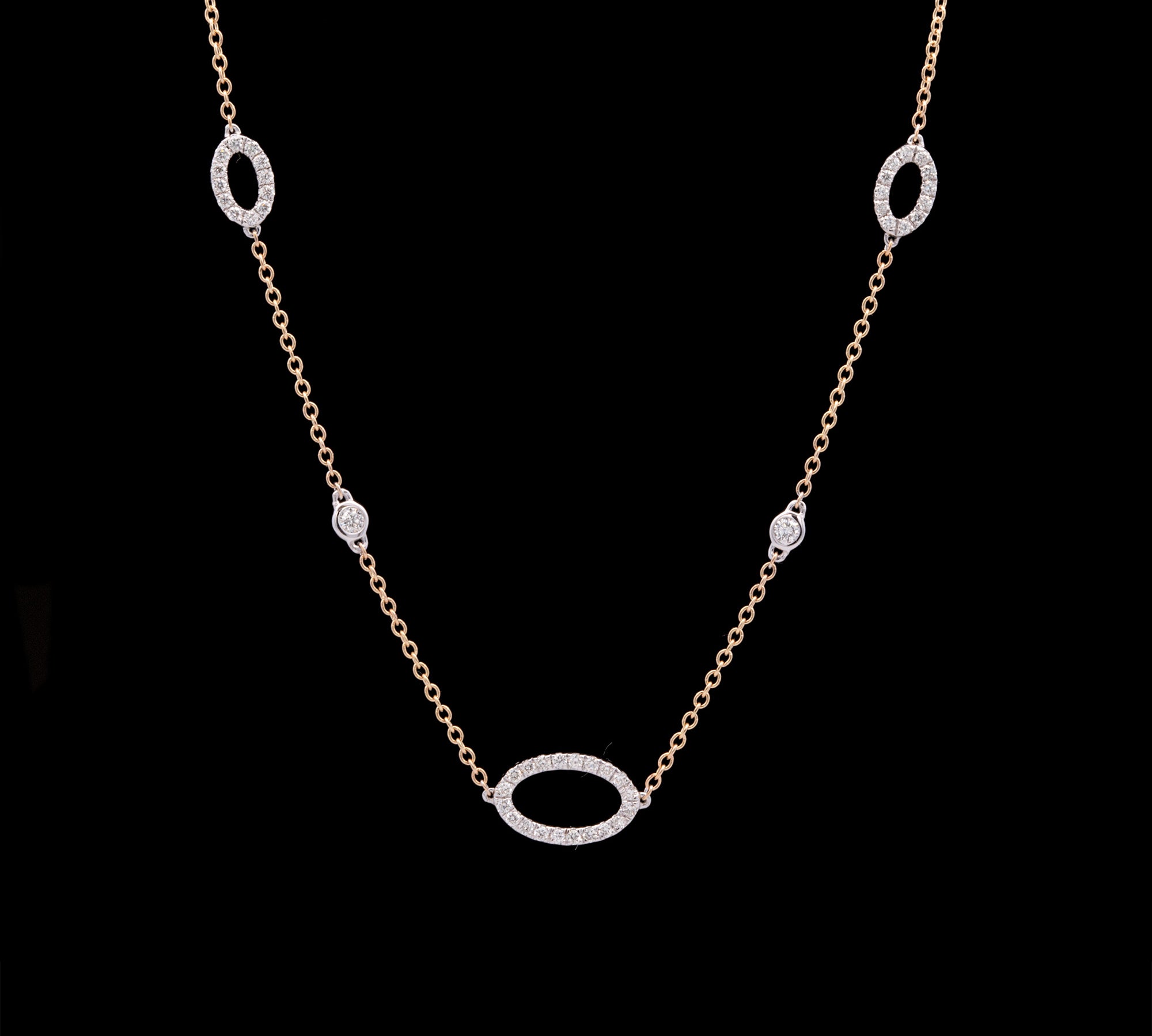 14K Yellow Gold Necklace With Diamond Oval Links, 18 Inches