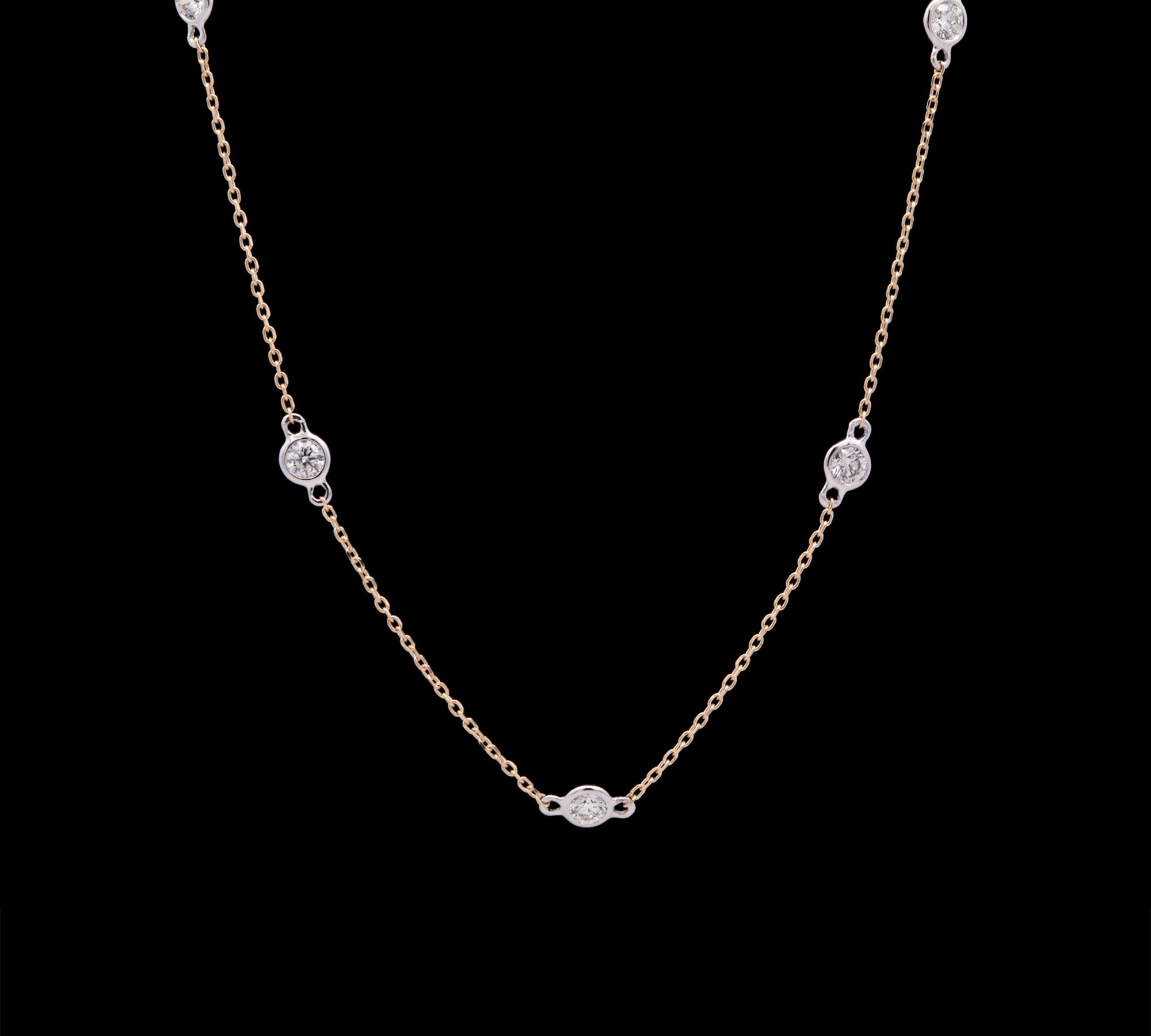 14K Yellow Diamond Station Necklace, 18 Inches With Jump ring At 17.25 And 16.5 Inches
