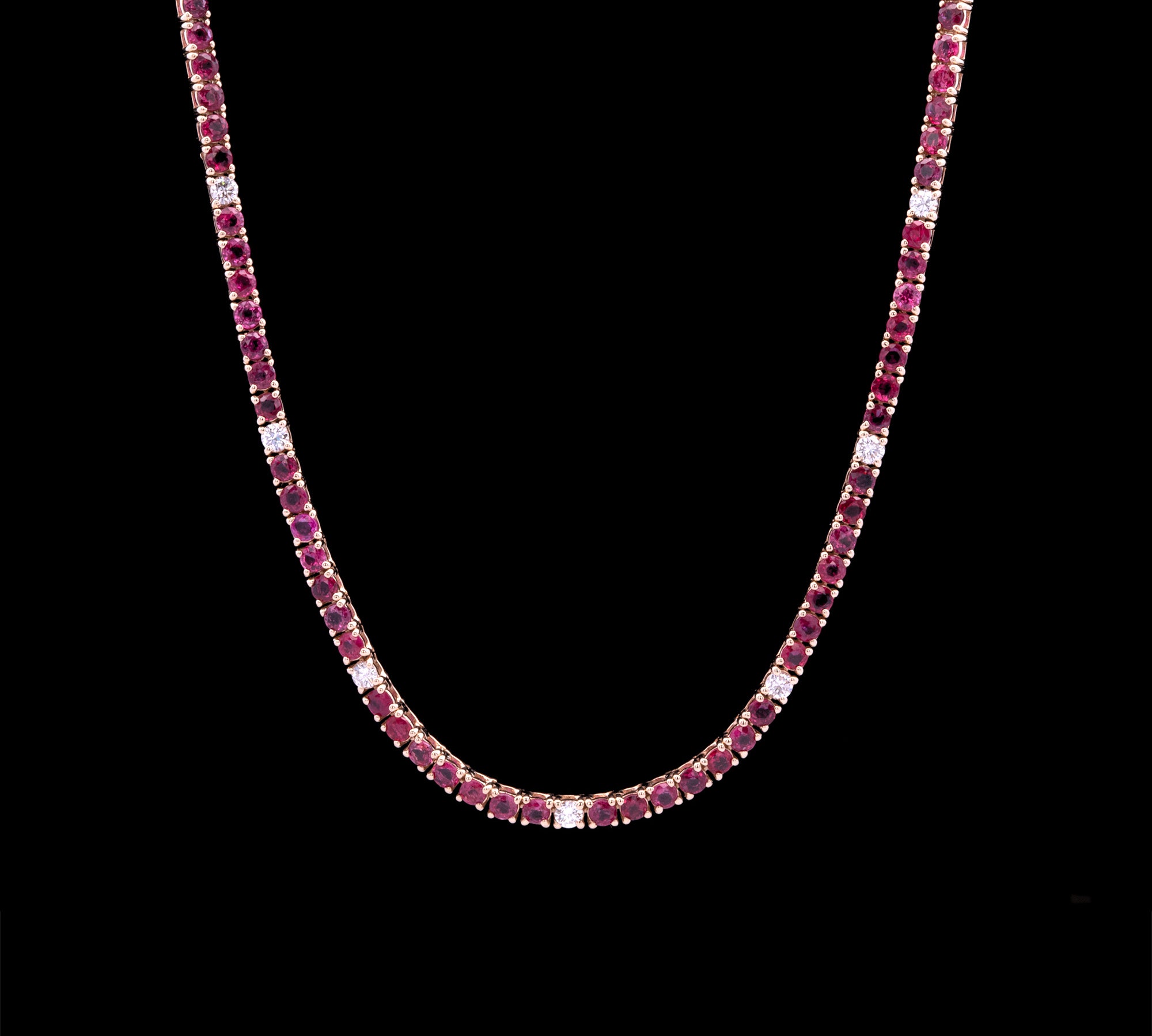 14K Yellow Gold 11.26ctw Ruby And Diamond Line Necklace, 18 Inches