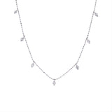14K White Gold Diamond Dangle Station Necklace With Adjustable Chain