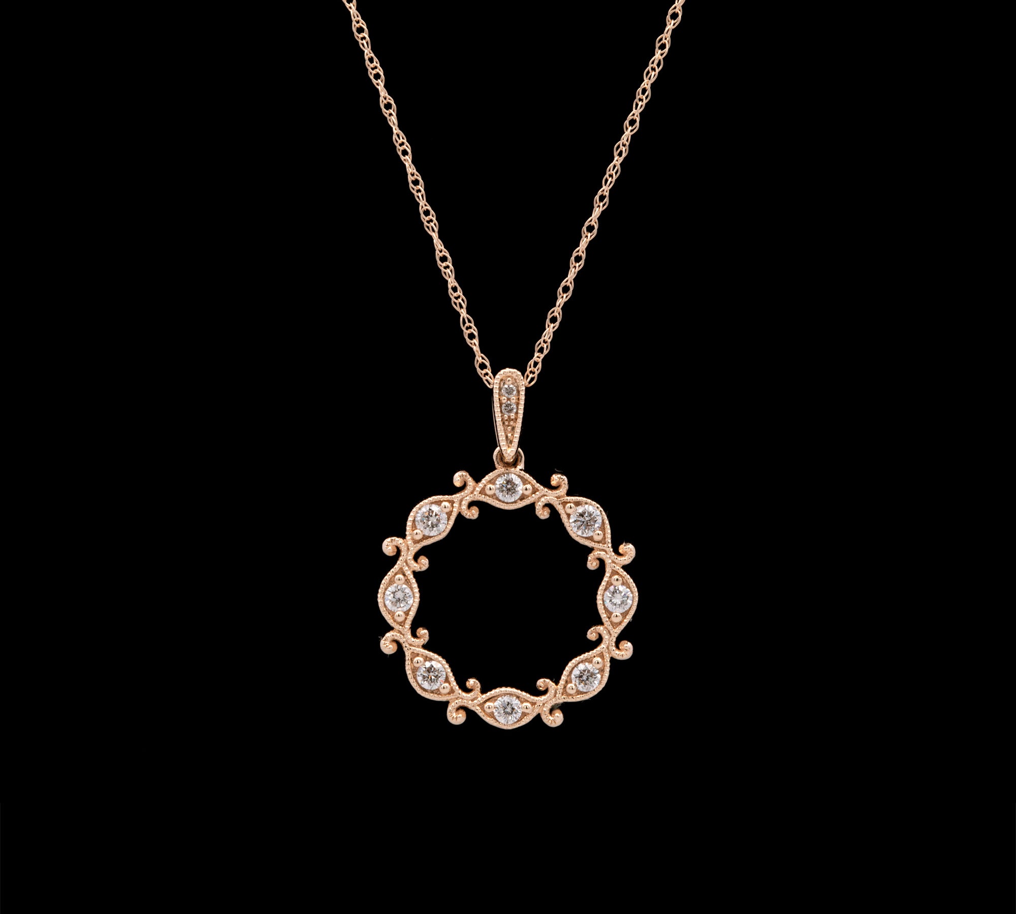 14K Yellow Gold Diamond Wreath Pendant With 18 Inch Chain