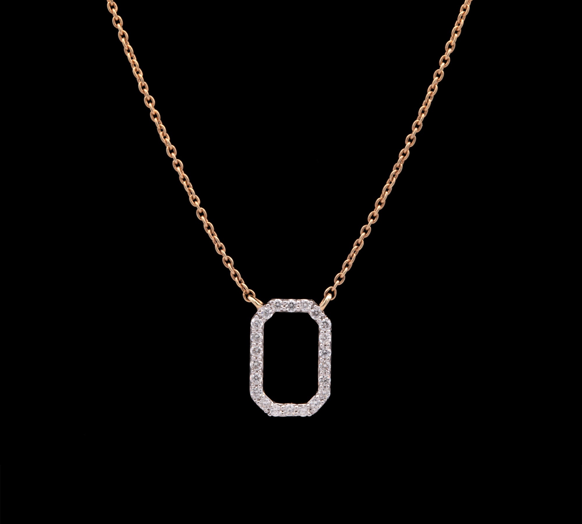 14K Yellow And White Gold Open Rectangle Diamond 18 Inch Necklace