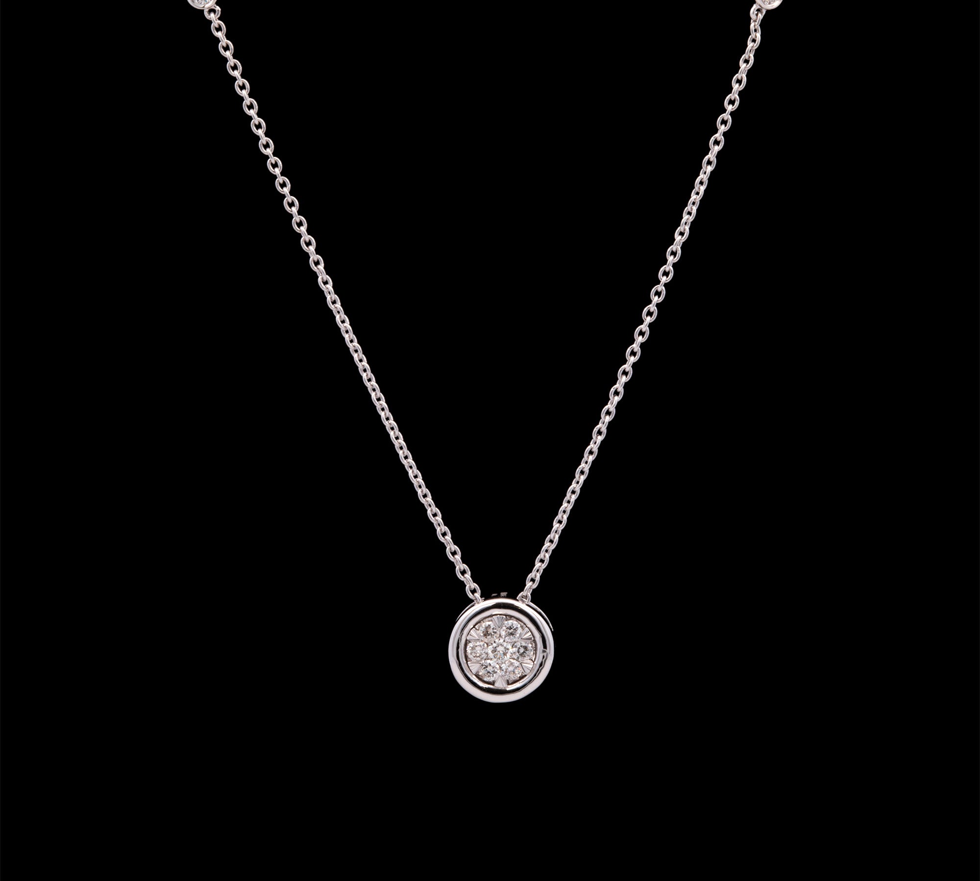 14K White Gold Five Bezel Set Diamond Station Necklace, 18 Inches