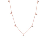 14K Rose Gold Seven Diamond Station Necklace, 18 Inches.