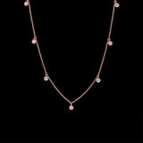 14K Rose Gold Seven Diamond Station Necklace, 18 Inches.