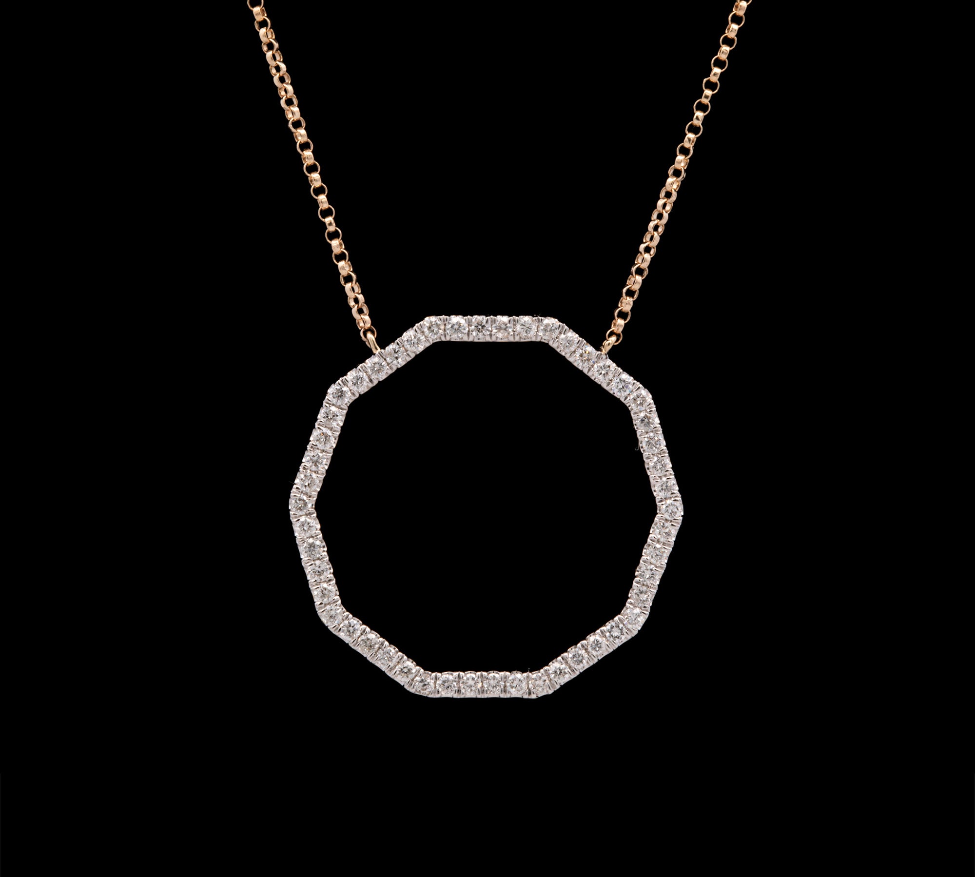 14K Yellow Gold Open Octagon Diamond Necklace, 18 Inches