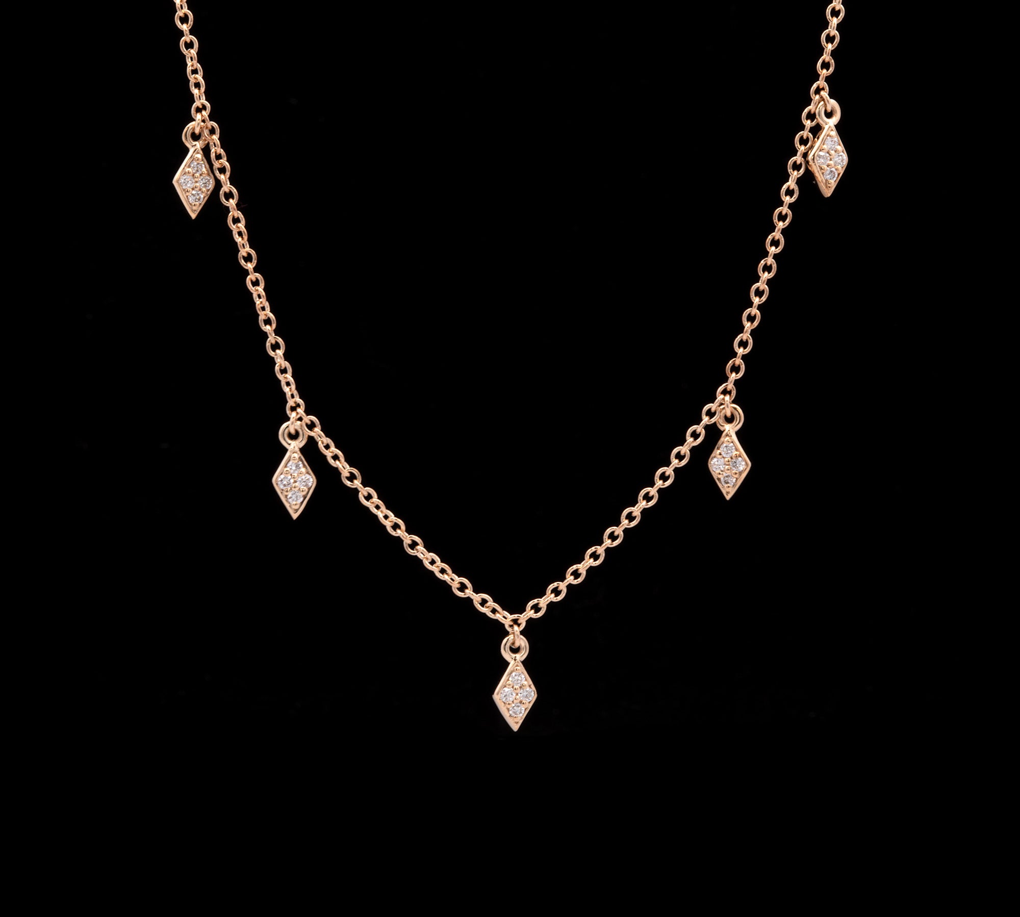 14K Yellow Gold Nine Station Diamond Dangle Necklace