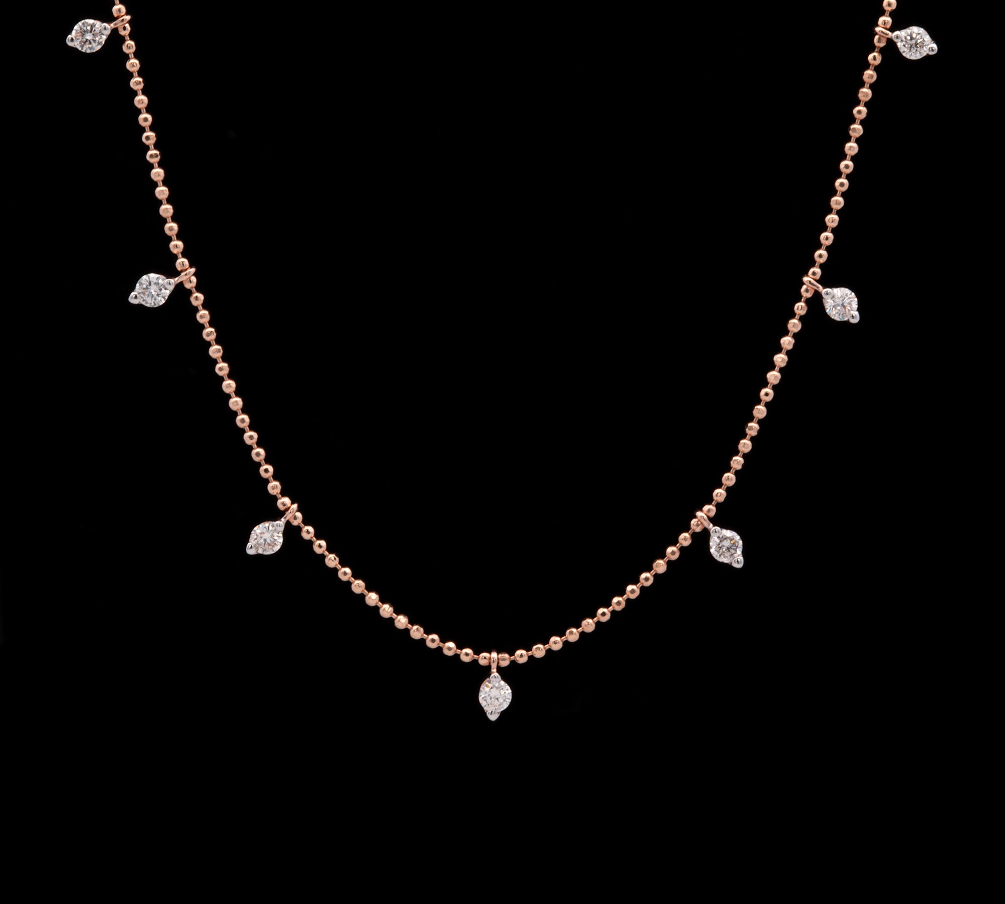 14K Rose Gold Thirteen Diamond Station Necklace, 18 Inches