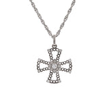18K White Gold "Buccellati" Diamond Maltese Cross On 15.25 Inch Rope Chain