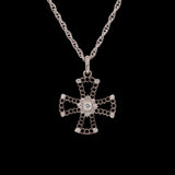 18K White Gold "Buccellati" Diamond Maltese Cross On 15.25 Inch Rope Chain