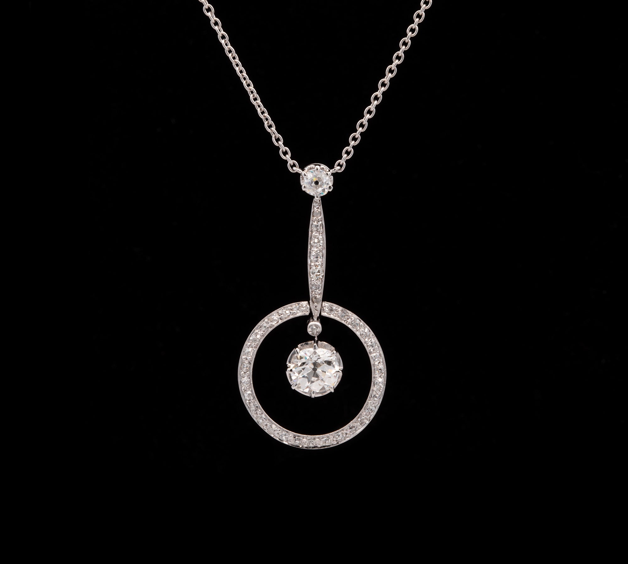 Platinum Edwardian Rose Cut Diamond Drop Necklace, 18 Inches