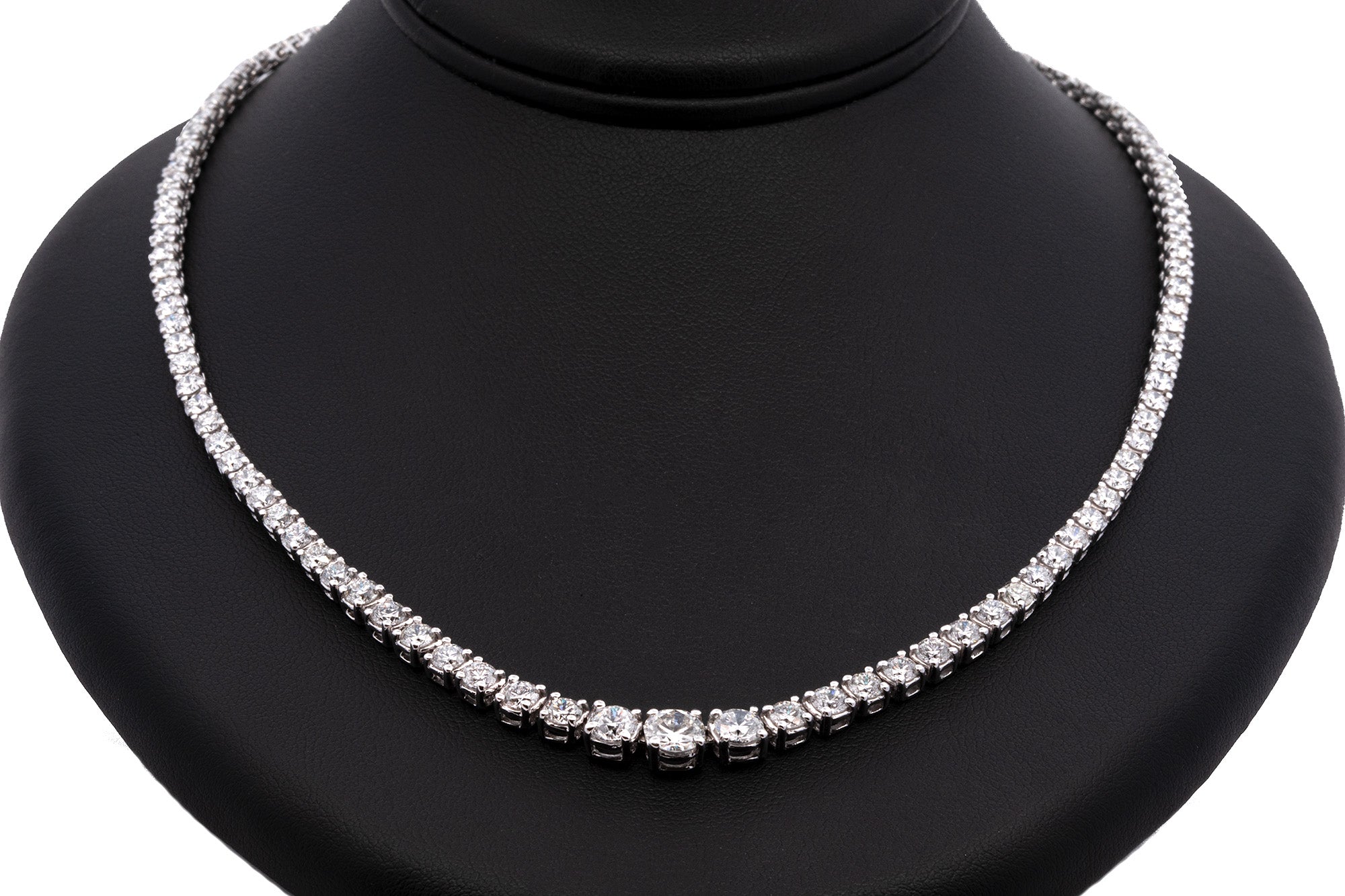 Custom 18K White Gold Graduated 11.75ctw Diamond Necklace, 15.5 Inches