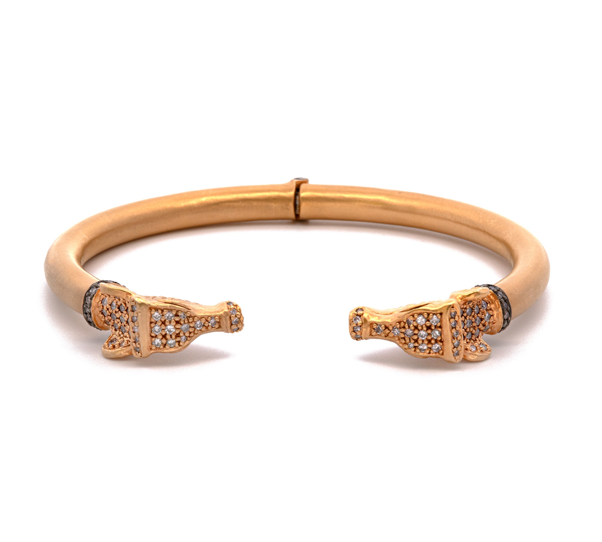 24K Yellow Gold And Sterling Silver Lamb Head Bangle Bracelet With Diamond Accents