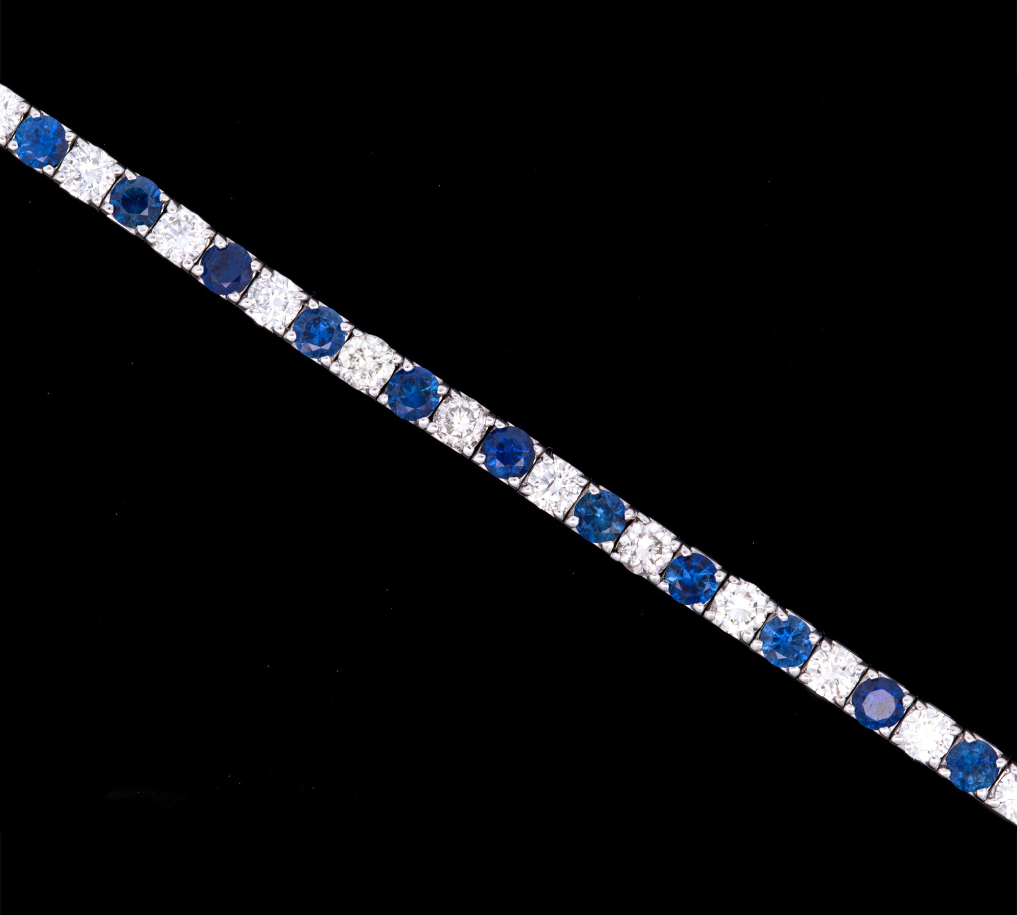 14K White Gold Diamond And Sapphire Line Bracelet, 7 Inches