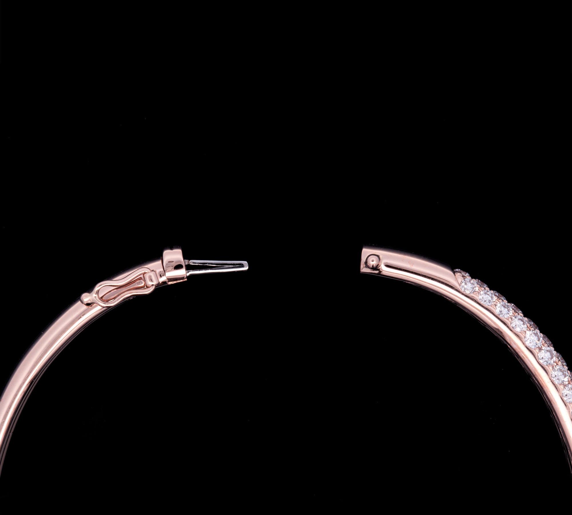 14K Rose Gold Three Row 3.08ctw Pave Diamond Bangle Bracelet