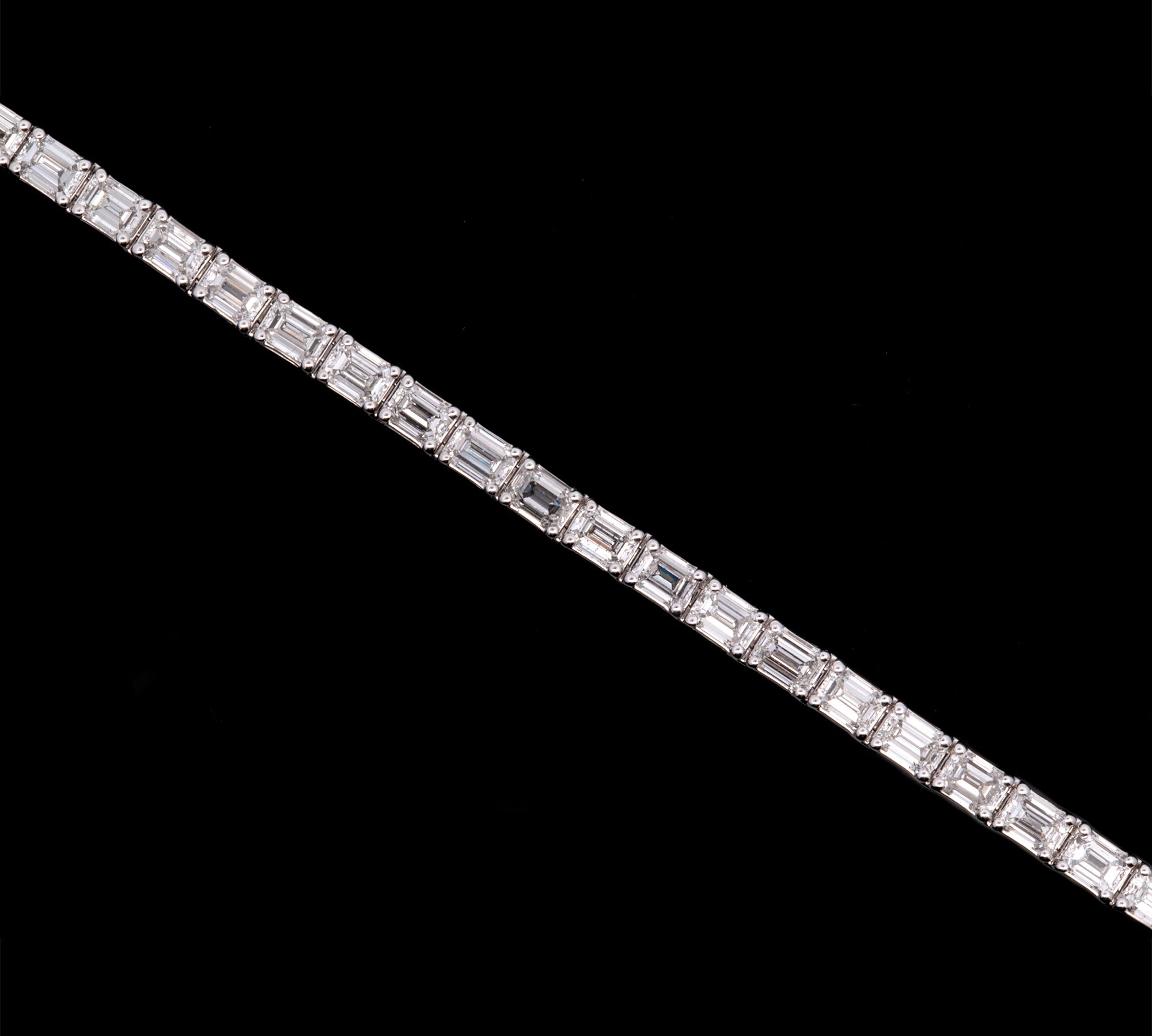 18K White Gold 7.35ctw Emerald Cut Diamond Line Bracelet
