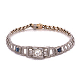 Platinum And 14K Yellow Gold Antique Style Diamond And Sapphire Bracelet