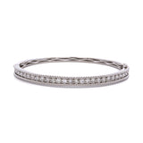 14K White Gold Diamond Bangle Bracelet With Beaded Edge