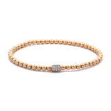 18K Yellow Gold Flexible Bead Bracelet With Pave Diamond Station