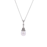14K White Gold Pearl And Diamond Drop Necklace