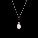 14K White Gold Pearl And Diamond Drop Necklace