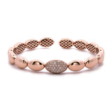 14K Rose Gold Oval Bead Bangle Bracelet With Diamond Accents
