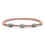 18K Rose Gold Stretchy Bracelet With Three Pave Diamond Stations