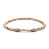 18K Yellow Gold Flexible Bead Bracelet With Two Pave Diamond Stations