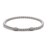 18K White Gold Flexible Bead Bracelet With Two Pave Diamond Stations