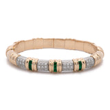 18K Yellow Gold Emerald And Diamond Flex Cuff Bangle Bracelet, 6.25 Inches