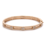 14K Yellow Gold Clover Style Diamond Bangle Bracelet
