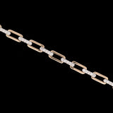 14K Yellow And White Gold Pave Diamond Paperclip Link Bracelet