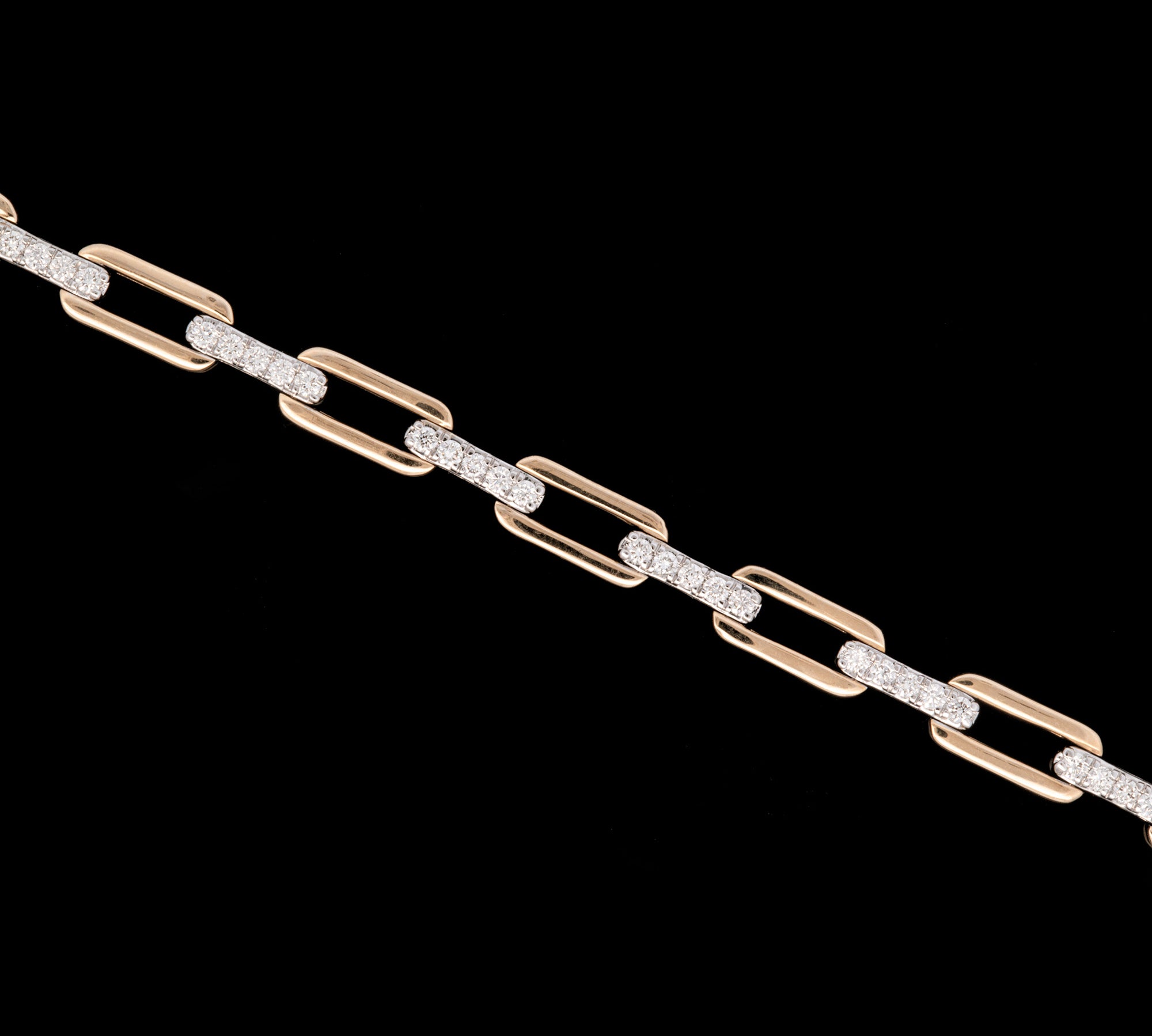 14K Yellow And White Gold Pave Diamond Paperclip Link Bracelet