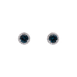 18K White Gold London Blue Topaz Diamond Halo Stud Earrings
