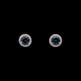 18K White Gold London Blue Topaz Diamond Halo Stud Earrings