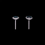18K White Gold London Blue Topaz Diamond Halo Stud Earrings