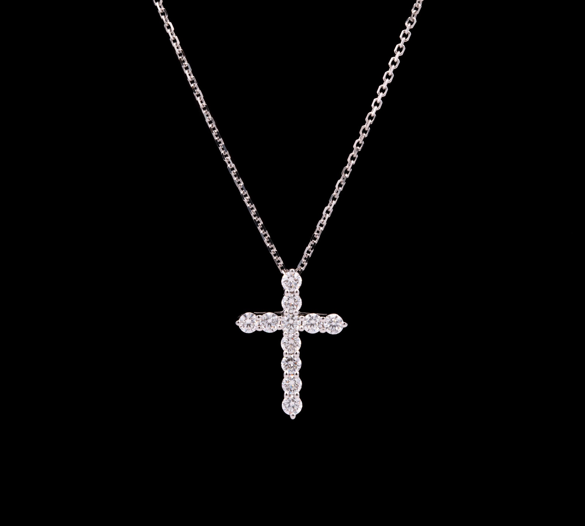 18K White Gold Diamond Cross Pendant With 18 Inch Chain