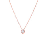 14K Rose Gold Bezel Set 0.25ctw Round Brilliant Cut Diamond Pendant With 18 Inch 1mm Cable Link Chain