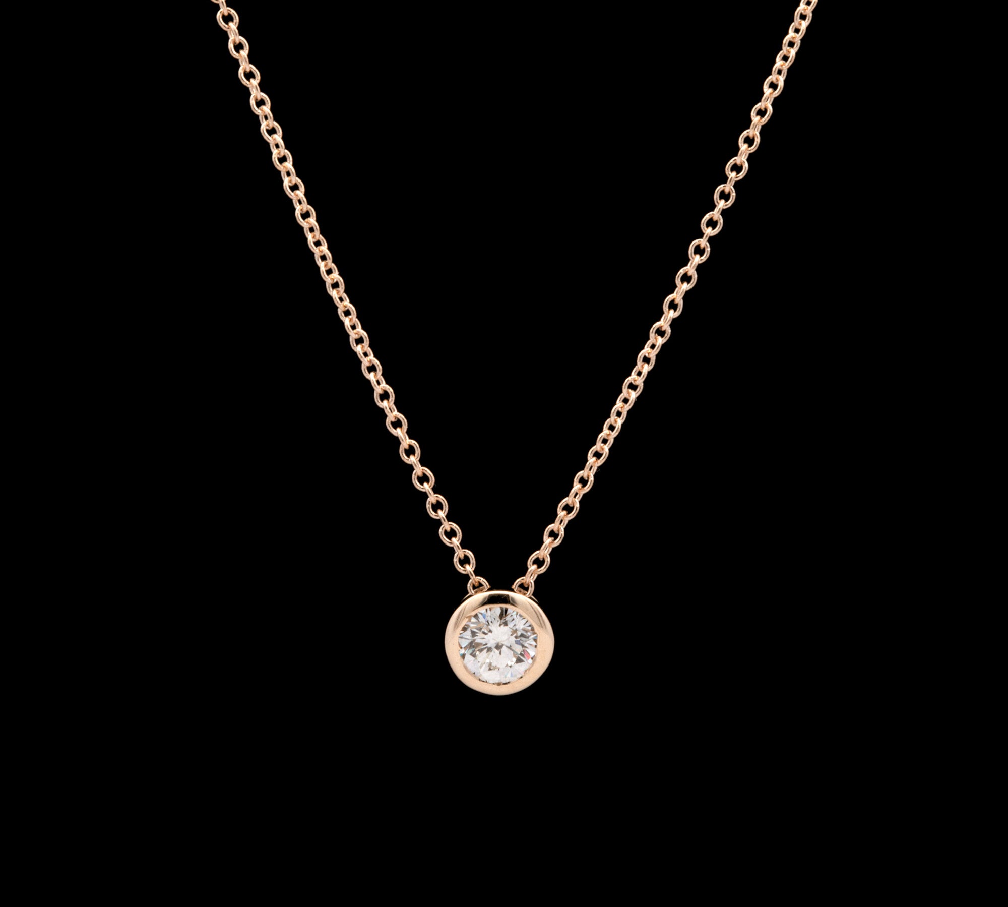 14K Yellow Gold Bezel Set 0.35ctw Round Brilliant Cut Diamond Pendant With 18 Inch 1mm Cable Link Chain