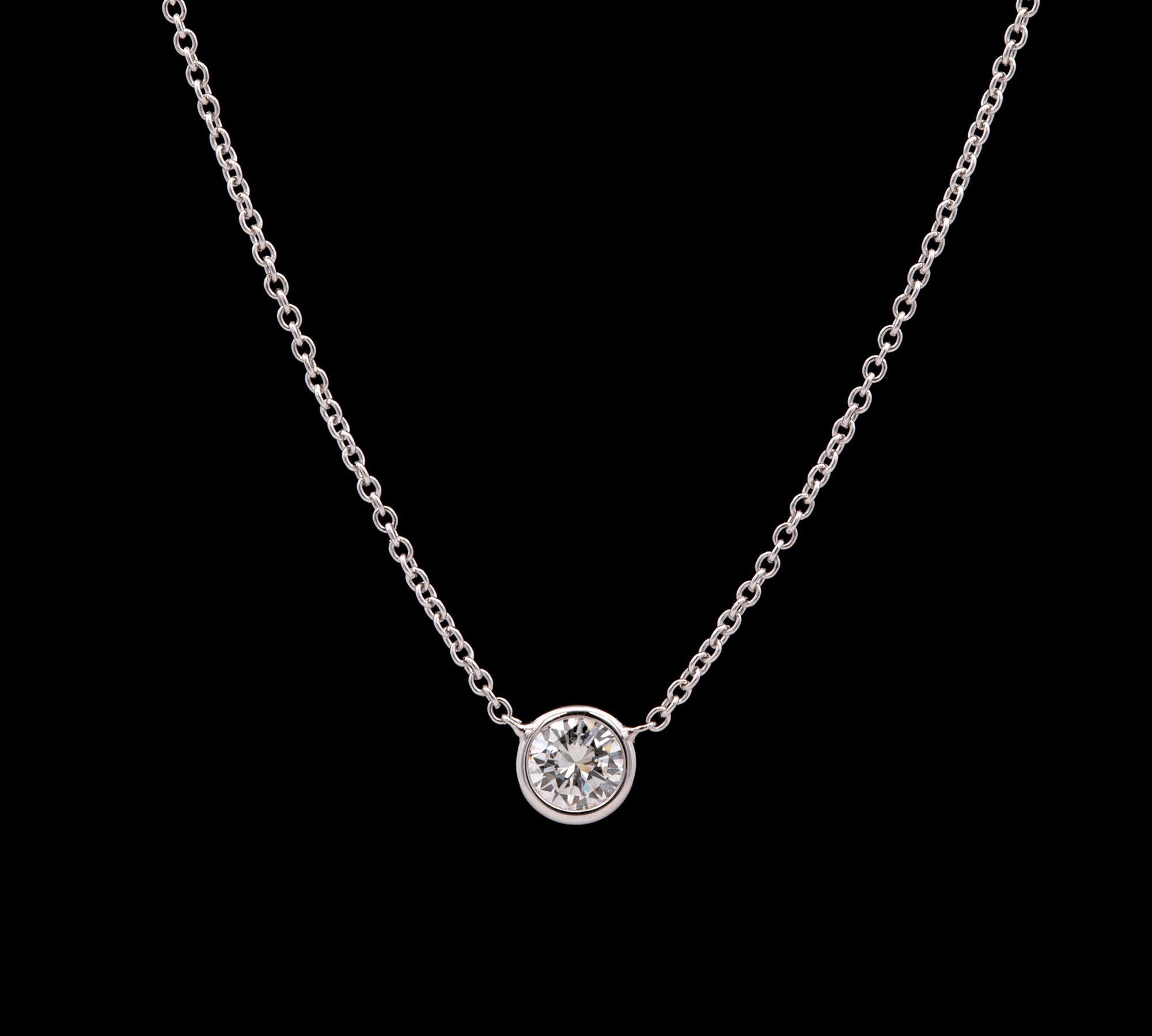 14K White Gold Bezel Set 0.55ctw Diamond Solitaire Necklace, 18 Inches