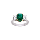 Platinum Emerald With 18K Yellow Gold Mounting And Rectangular Cut Diamond Ring