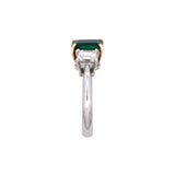 Platinum Emerald With 18K Yellow Gold Mounting And Rectangular Cut Diamond Ring
