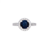 14K White Gold Sapphire And Diamond Halo Ring