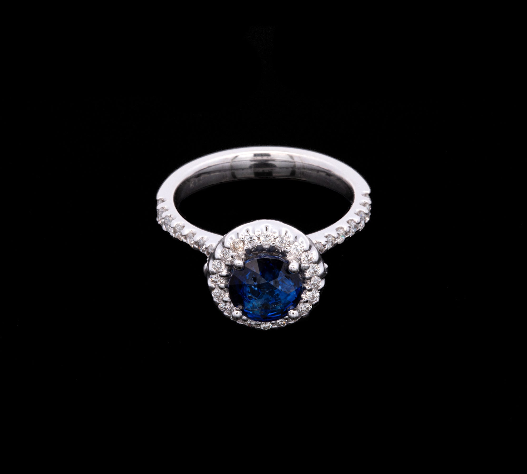 14K White Gold Sapphire And Diamond Halo Ring