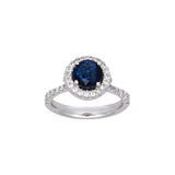 14K White Gold Sapphire And Diamond Halo Ring